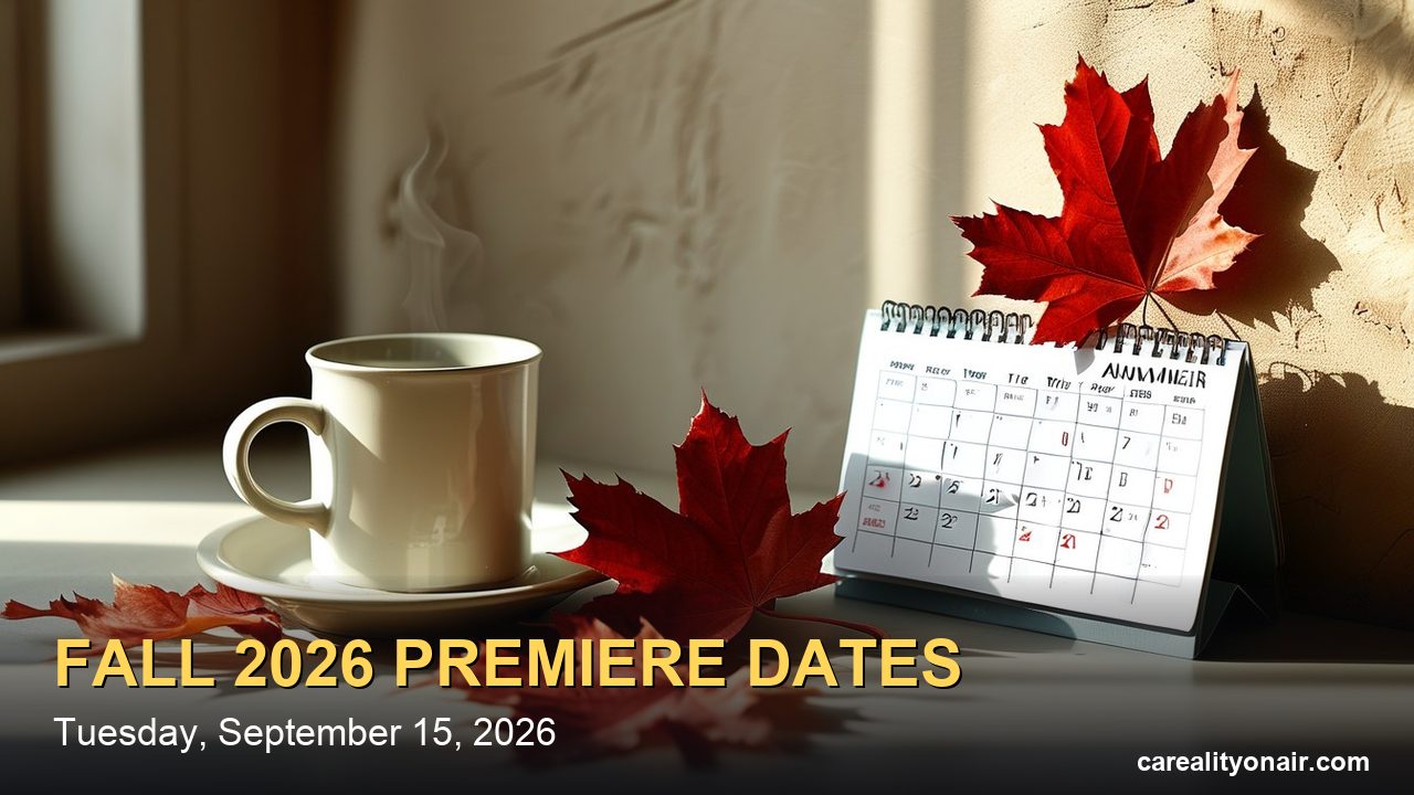A wall calendar above a desk with a coffee mug and red maple leaves in morning light